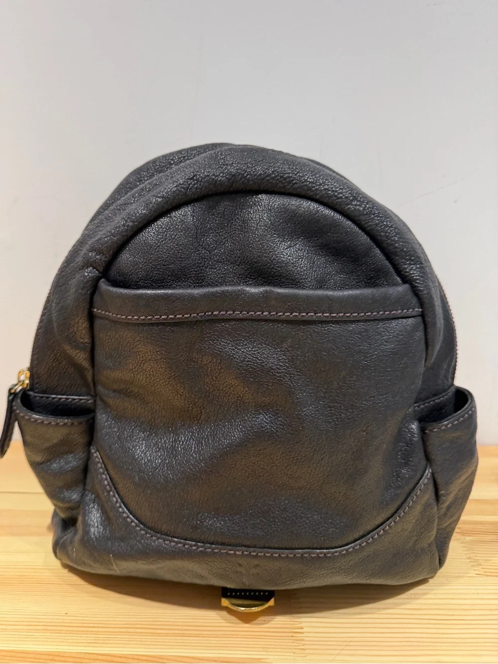 Frye Black Pebbled Leather Mini Backpack